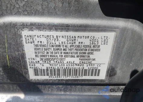 2023 Nissan Sentra Sv Xtronic Cvt from USA, damaged, VIN 3N1AB8CV5PY310877